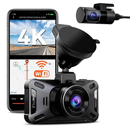 Vantrue 4K+1080P WiFi Dash Cam Front and Rear, 5G Dual Dash Camera with Free APP, 24/7 Parking Mode, Super Night Vision, Motion Detection, 1080P 120FPS, Capacitor, Support 512GB Max