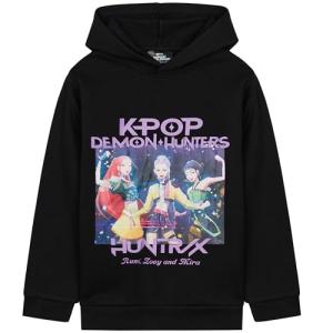 KPop Demon Hunters Officially Licensed Huntrix Hoodie for Girls, Soft Sweatshirt, Cozy Pullover, Gifts for Girls (7-8 Years, Black Huntrix)