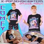 KPop Demon Hunters Officially Licensed Huntrix 2-Pc Pajamas Set Girls 5–14 Yrs, Lounge Set T Shirt Shorts, Gifts for Girls (7-8 Years, Black Huntrix)