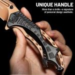 NedFoss CHEETAH Folding Pocket Knife, Premium Gold D2 Steel Blade Survival Knife, Unique Aluminum Handle with Skeletonized Frame, Pocket Clip, Cool Pocket Knives for Men Gift