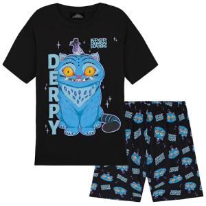 KPop Demon Hunters Officially Licensed Derpy Tiger 2-Pc Pajamas Set Girls 5–14 Yrs Lounge Set T Shirt Shorts, Gifts for Girls (7-8 Years, Black Derpy)