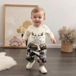 Newborn Baby Boy Hunting Clothes Long Sleeve Romper Camouflage Pant Set Beanie Hat 3 Piece Outfit (Daddys New Hunting Buddy Apricot, 0-3 Months)