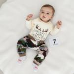 Newborn Baby Boy Hunting Clothes Long Sleeve Romper Camouflage Pant Set Beanie Hat 3 Piece Outfit (Daddys New Hunting Buddy Apricot, 0-3 Months)