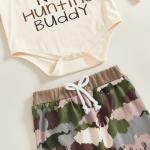 Newborn Baby Boy Hunting Clothes Long Sleeve Romper Camouflage Pant Set Beanie Hat 3 Piece Outfit (Daddys New Hunting Buddy Apricot, 0-3 Months)