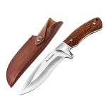 Flissa Fixed Blade Knife with Sheath, 9.8'' Full Tang Hunting Knife with High Carbon Steel Blade, Non-Slip Rose Wooden Handle, Lanyard Hole, Camping Knives for Hiking, Outdoor, Hunting, Survival, Camping