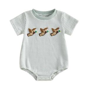 Ayalinggo Baby Boy Summer Clothes Mallard Duck Embroidery Newborn Bubble Romper Short Sleeve Bodysuit Infant Hunting Clothing (Green, 0-3 Months)