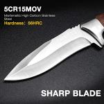 Flissa Fixed Blade Knife with Sheath, 9.8'' Full Tang Hunting Knife with High Carbon Steel Blade, Non-Slip Rose Wooden Handle, Lanyard Hole, Camping Knives for Hiking, Outdoor, Hunting, Survival, Camping