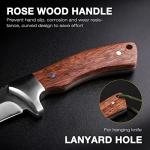 Flissa Fixed Blade Knife with Sheath, 9.8'' Full Tang Hunting Knife with High Carbon Steel Blade, Non-Slip Rose Wooden Handle, Lanyard Hole, Camping Knives for Hiking, Outdoor, Hunting, Survival, Camping