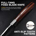 Flissa Fixed Blade Knife with Sheath, 9.8'' Full Tang Hunting Knife with High Carbon Steel Blade, Non-Slip Rose Wooden Handle, Lanyard Hole, Camping Knives for Hiking, Outdoor, Hunting, Survival, Camping