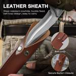 Flissa Fixed Blade Knife with Sheath, 9.8'' Full Tang Hunting Knife with High Carbon Steel Blade, Non-Slip Rose Wooden Handle, Lanyard Hole, Camping Knives for Hiking, Outdoor, Hunting, Survival, Camping