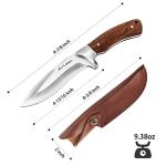 Flissa Fixed Blade Knife with Sheath, 9.8'' Full Tang Hunting Knife with High Carbon Steel Blade, Non-Slip Rose Wooden Handle, Lanyard Hole, Camping Knives for Hiking, Outdoor, Hunting, Survival, Camping