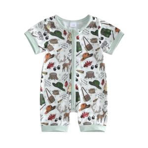 Ysfanwuxi Baby Boy Camo Hunting Clothes Deer/Mallard Duck Romper Zipper Jumpsuit Little Hunting Buddy Summer Outfit (Light Green, 3-6 Months)