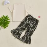 Yoawdats Toddler Baby Girl Hunting Clothes Bow Short Sleeve Tops Camouflage Pant Kids Bell Bottoms Suit Infant Summer Outfits (Khaki, 12-18 Months)