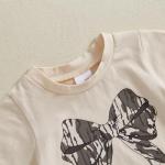 Yoawdats Toddler Baby Girl Hunting Clothes Bow Short Sleeve Tops Camouflage Pant Kids Bell Bottoms Suit Infant Summer Outfits (Khaki, 12-18 Months)