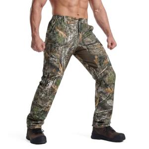 LOOGU Men's Camo Hunting Pants with 6-Pocket, Water-Resistant Breathable Quick-Dry Cargo Pants for Hunting Hiking Fishing