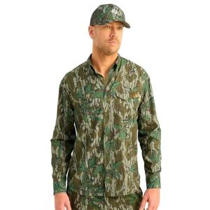Nomad Men's Ambush Long Sleeve Button Down Camo Hunting Shirt, Mossy Oak Greenleaf, X-Large