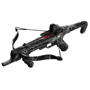 Barnett Demun Accu Strike Pro Mini Crossbow - Two Stage Break Action Cocking Mechanism, Reflex Red/Green Dot Sight, Flip Down Foregrip, 7 inch Bolts (5 Included), 210fps, Black Camo, Retractable Sling