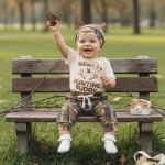 GOOCHEER Newborn Baby Boy Clothes Hunting Short Sleeve Romper Shirt Tops Pants Spring Summer Outfits Hat Set (Beige, 3-6 Months)