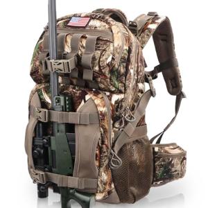 MoiShow Hunting Backpack, Camo Hunting Backpacks & duffle Bags, Water-resistant Long-Lasting Large Capacity Bow Backpack Hunting Pack For Hunting Gear Accessories (Stealth Reed Camo)