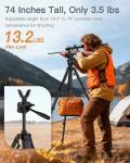 74” Rifle Tripod for Hunting and Shooting, Aluminum Shooting Tripod with V Yoke Gun Rest, Ground Spikes and 2 Camo Straps for Outdoor Rifle Support