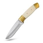 Old Ram Handmade Fixed Blade Hunting Knife – 8.5" Overall, 4" 440 Stainless Steel Full Tang Blade, Bone Handle with Brass Bolster & Pommel, Leather Sheath