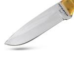 Old Ram Handmade Fixed Blade Hunting Knife – 8.5" Overall, 4" 440 Stainless Steel Full Tang Blade, Bone Handle with Brass Bolster & Pommel, Leather Sheath