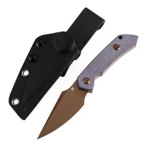 KANSPET Fenrir Fixed Blade Knife, 2.87" Rose Gold Coated D2 Tactical Survival with Purple Micarta Ergonomic Handle,Full Tang and Adjustable Kydex Sheath for EDC Hunting Camping Outdoor for Men G3034A5