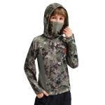 BASSDASH Youth UPF 50+ Camo Hunting Hoodie Shirt with Neck Gaiter Quick Dry Long Sleeve Hooded Tee for Fishing Hiking FS02Y