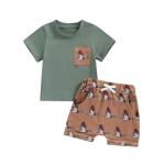 SAYOO Kids Baby Boys Duck Hunter Clothes Mallard Duck Short Sleeve T-shirt Casual Shorts 2Pcs Toddler Hunting Baby Outfit (Khaki, 18-24 Months)