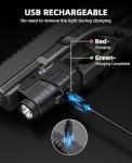 EZshoot 800 Lumens Pistol Light Laser Combo Rechargeable, Pistol Flashlight with Slidable Rail Compatible with Glock and Picatinny Rail, Gun Light with Green Laser Beam