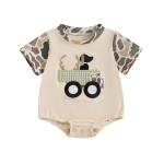 Bagilaanoe Newborn Baby Boy Summer Romper Short Sleeve Bodysuit Camouflage Dog Jumpsuit Summer Hunting Clothes (Beige, 6-12 Months)