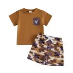 WZTYYDS Toddler Baby Boy Clothes Summer Hunting Print Short Sleeve Tops Camouflage Shorts Outfits Infant Casual Clothes (A Brown, 12-18 Months)