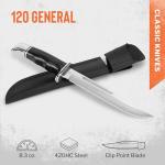 Buck Knives 120 General Hunting Knife, 7-3/8" Fixed Blade, Full Tang Design, Phenolic Handle, 420HC Stainless Steel Clip Point Blade, Sheath Included, Knife Made in the USA, 8.3 oz