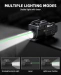EZshoot 800 Lumens Pistol Light Laser Combo Rechargeable, Pistol Flashlight with Slidable Rail Compatible with Glock and Picatinny Rail, Gun Light with Green Laser Beam