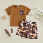 WZTYYDS Toddler Baby Boy Clothes Summer Hunting Print Short Sleeve Tops Camouflage Shorts Outfits Infant Casual Clothes (A Brown, 12-18 Months)
