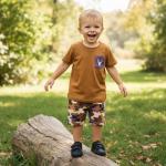 WZTYYDS Toddler Baby Boy Clothes Summer Hunting Print Short Sleeve Tops Camouflage Shorts Outfits Infant Casual Clothes (A Brown, 12-18 Months)