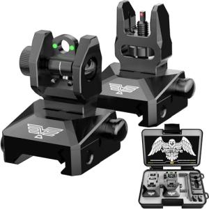 Visiofire Fiber Optic Iron Sights for Picatinny Rail | Flip Up Front and Rear Backup Sights with Red Green Dots | Tool-Free Ajustable Rear Flip Up Sights | Pop Up Fiber Optic Sights Rapid Transition