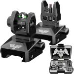 Visiofire Fiber Optic Iron Sights for Picatinny Rail | Flip Up Front and Rear Backup Sights with Red Green Dots | Tool-Free Ajustable Rear Flip Up Sights | Pop Up Fiber Optic Sights Rapid Transition