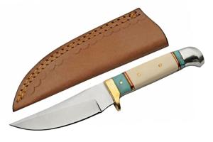 SZCO Full Tang Hunting Knife 8 Inch - Bowie Knife with Stainless Steel Blade, Bone/Resin Handle & Leather Sheath - Camping Knives for hunting for Men
