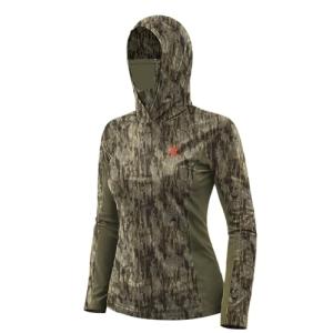 Hartena Women’s Camo Hunting Hoodie with Face Mask, UPF 50+ Lightweight Quick Dry Shirt for Turkey and Deer Hunts, BarkRidge, XL
