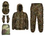 Ginsco Ghillie Suit Full Face Mask Gloves Set M/L, 3D Leafy Camo, for Men, Camoflage Woodland for Outdoor Turkey Hunting Airsoft Sniper With Storage Bag