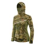 Hartena Women’s Camo Hunting Hoodie with Face Mask, UPF 50+ Lightweight Quick Dry Shirt for Turkey and Deer Hunts, MistyThicket, L