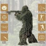 DoCred Ghillie Suit, 3D Camouflage Hunting Apparel 5 in 1 Ghillie Suit Including Jacket, Pants, Hood, Carry Bag, Camo Hunting Clothes for Men, Adults, Youth
