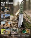 CVLIFE Fixed Blade Knife with Sheath, 5.1" D2 Steel Full Tang Survival Bushcraft Knife, Scandi Grind, 5-Layer Handle with G10 Liners, Heavy Duty Hunting Camping Knives for Men, Green