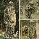 Ghillie Suit Camouflage Hunting Suits Outdoor 3D Leaf Lifelike Camo Clothing Lightweight Breathable Hooded Apparel Suit, Hunting Gloves, Leafy Face Mask and Bag for Jungle Shooting Halloween