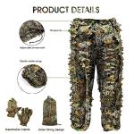 Ghillie Suit Camouflage Hunting Suits Outdoor 3D Leaf Lifelike Camo Clothing Lightweight Breathable Hooded Apparel Suit, Hunting Gloves, Leafy Face Mask and Bag for Jungle Shooting Halloween