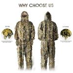 Ghillie Suit Camouflage Hunting Suits Outdoor 3D Leaf Lifelike Camo Clothing Lightweight Breathable Hooded Apparel Suit, Hunting Gloves, Leafy Face Mask and Bag for Jungle Shooting Halloween