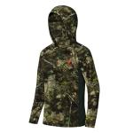 Hartena Youth Hunting Hoodie with Face Cover, Boys Camo Long Sleeve Shirt UPF 50+ Quick Dry for Deer Turkey Hunting, Ridgewood, S