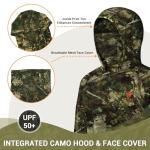 Hartena Youth Hunting Hoodie with Face Cover, Boys Camo Long Sleeve Shirt UPF 50+ Quick Dry for Deer Turkey Hunting, Ridgewood, S