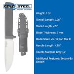 Cold Steel Master Hunter 4.5" VG-10 San Mai III Drop Point Blade 4.75" Kray-Ex Handle Fixed Blade Knife w/Secure-Ex Sheath